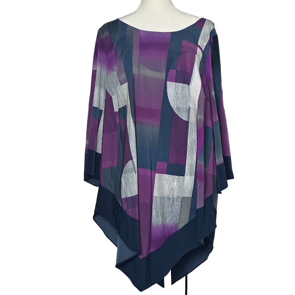 Alfani Women's Geometric Three Quarter Purple Knit Blouse Shirt Size 2X/XXL
